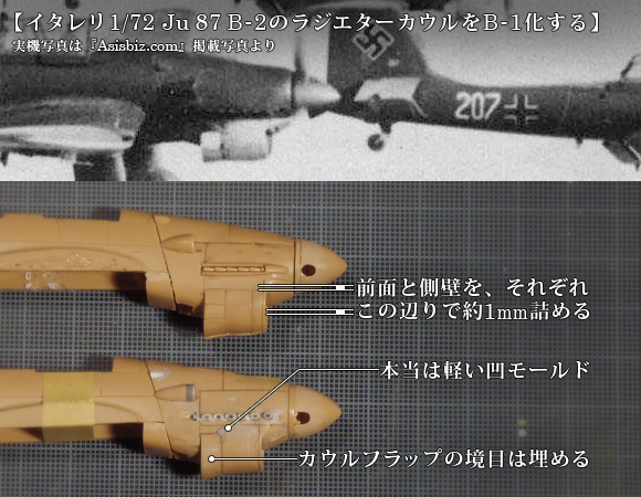 イタレリJu 87 B-2のラジエターカウルをB-1化する