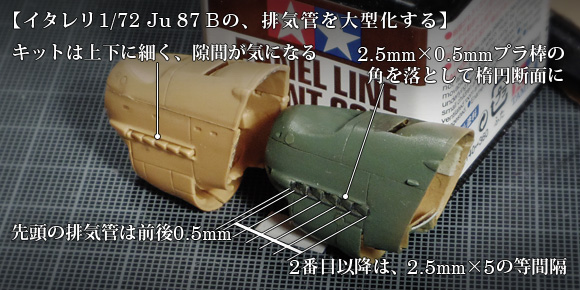 イタレリ 1/72 Ju 87 Bの排気管を大型化する