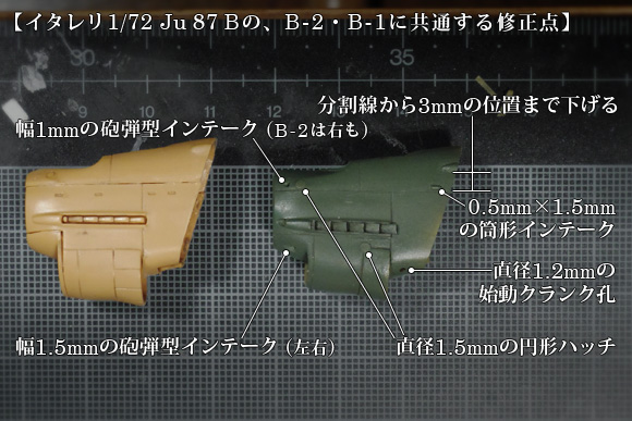 イタレリ 1/72 Ju 87 BのB-2・B-1共通の修正点