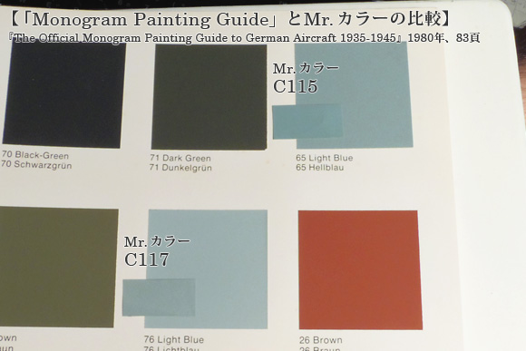 「The Official Monogram Painting Guide to German Aircraft 1935-1945」とMr. カラーの比較