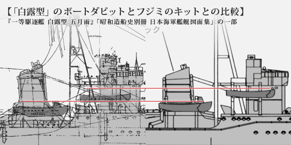 「白露型」のボートダビットとフジミのキットとの比較