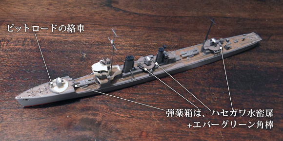 ハセガワ製の1/700駆逐艦「樅」キットの砲座に、弾薬箱と絡車を追加