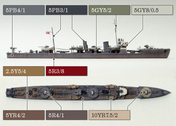 空気遠近法を加味した、1/700「樅型」駆逐艦の配色