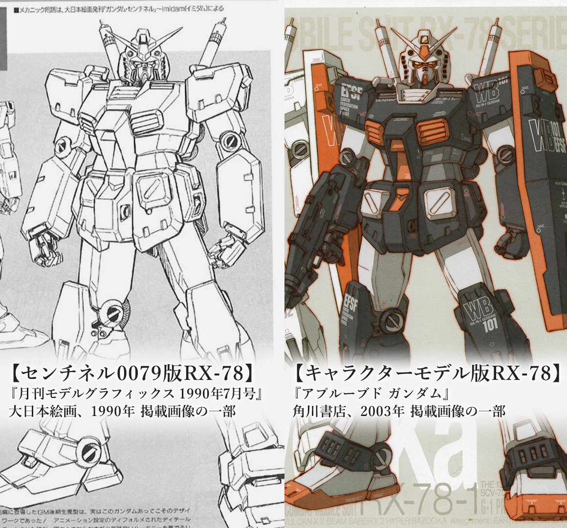 センチネル0079版RX-78とキャラクターモデル誌版RX-78の比較