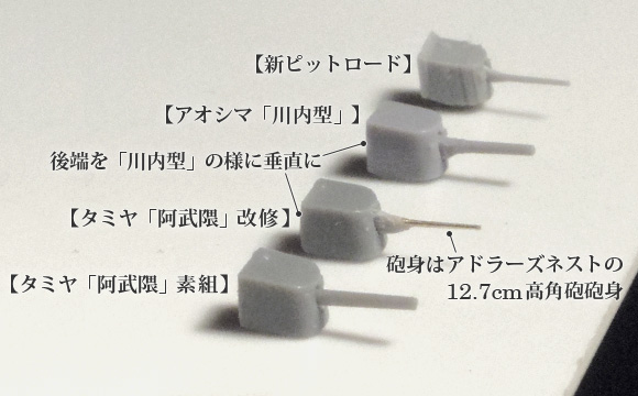 修正後の14cm単装砲と各社パーツの比較