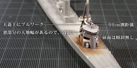 スクラッチした1/700「龍田」の羅針艦橋周辺