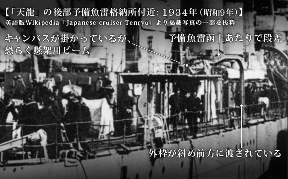 「天龍」の後部予備魚雷格納所付近: 1934年 (昭和9年)