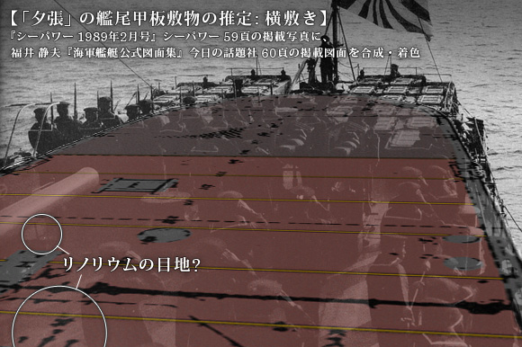 「夕張」の艦尾甲板敷物の推定: 横敷き