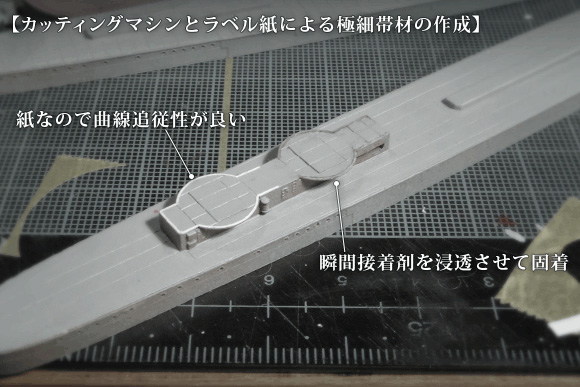 カッティングマシンとラベル紙による極細帯材